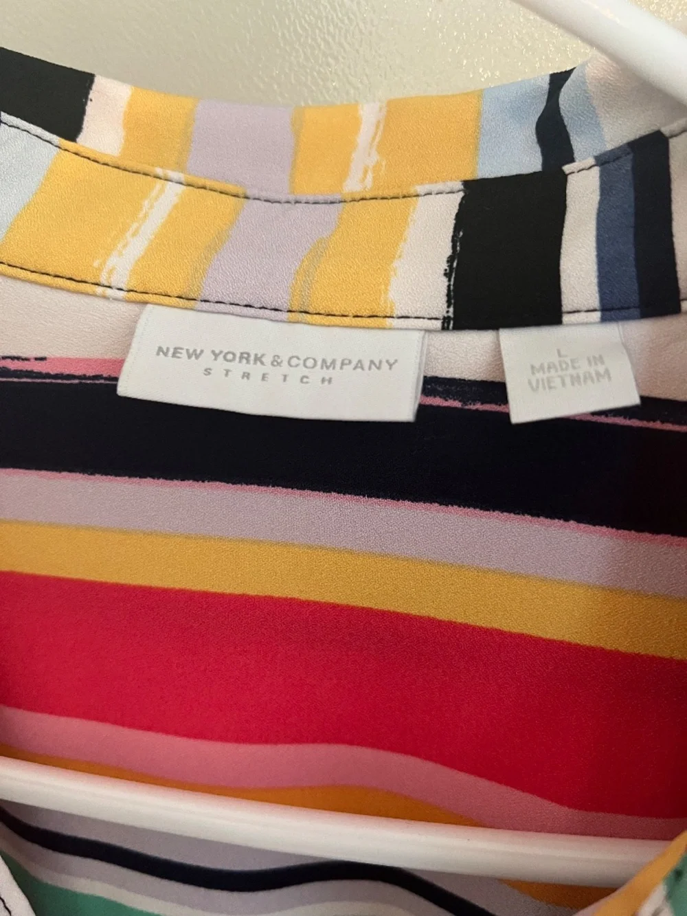 NY & Co Multicolor Striped Midi Shirt Dress Roll Tab Sleeve Belted Women’s Large